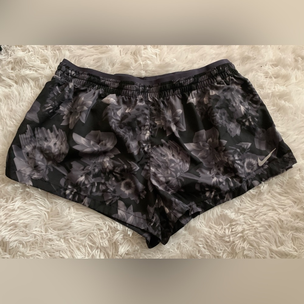 Nike Black and Gray Floral Design Running Shorts